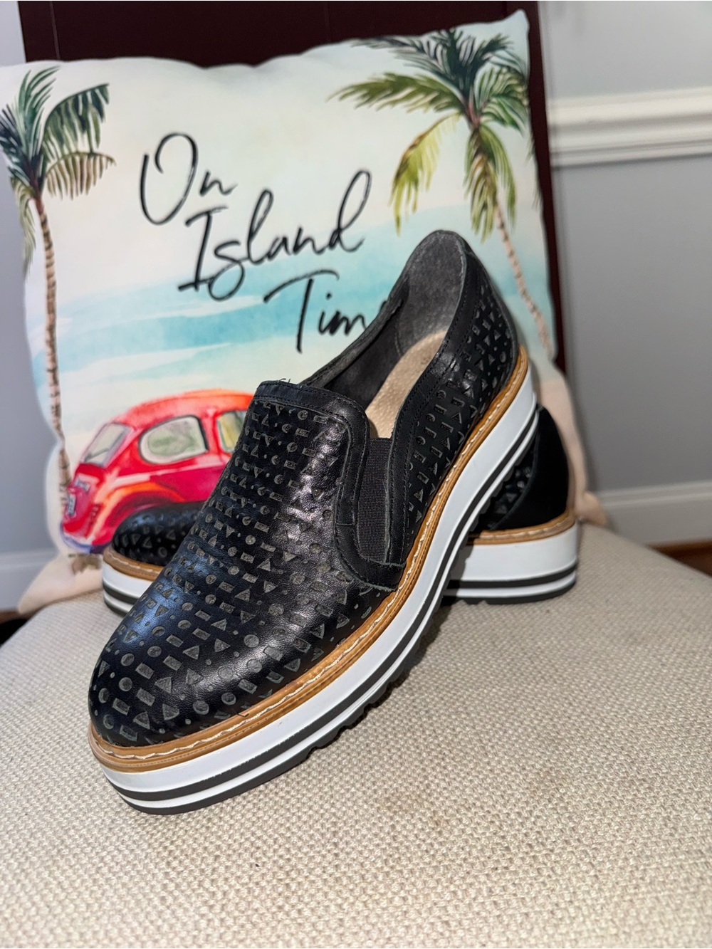 Summit By White Mountain Perforated Real Leather Platform Shoes In Black